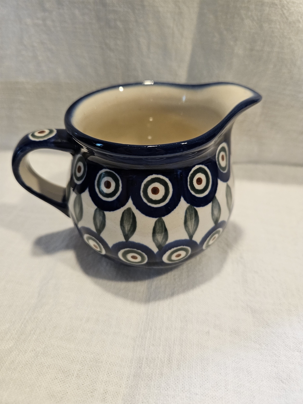Hand-Painted Ceramic Creamer Pitcher in Navy Floral